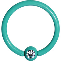 16G 5/16 Clear Gem Green Acrylic Over Steel Captive Ring