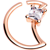 Clear CZ Square Gem Rose Gold Plated Moon Right Daith Cartilage Tragus