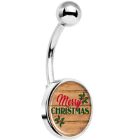Rustic Wood Merry Christmas Belly Ring