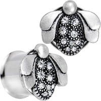 5/8 Clear Gem Steel Allow Me Ladybug Double Flare Tunnel Plug Set