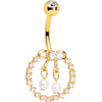 Clear Gem Gold PVD Halo Bow Dangle Belly Ring