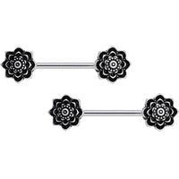 14G 5/8 Symmetric Black Lotus Flower Nipple Babell Set